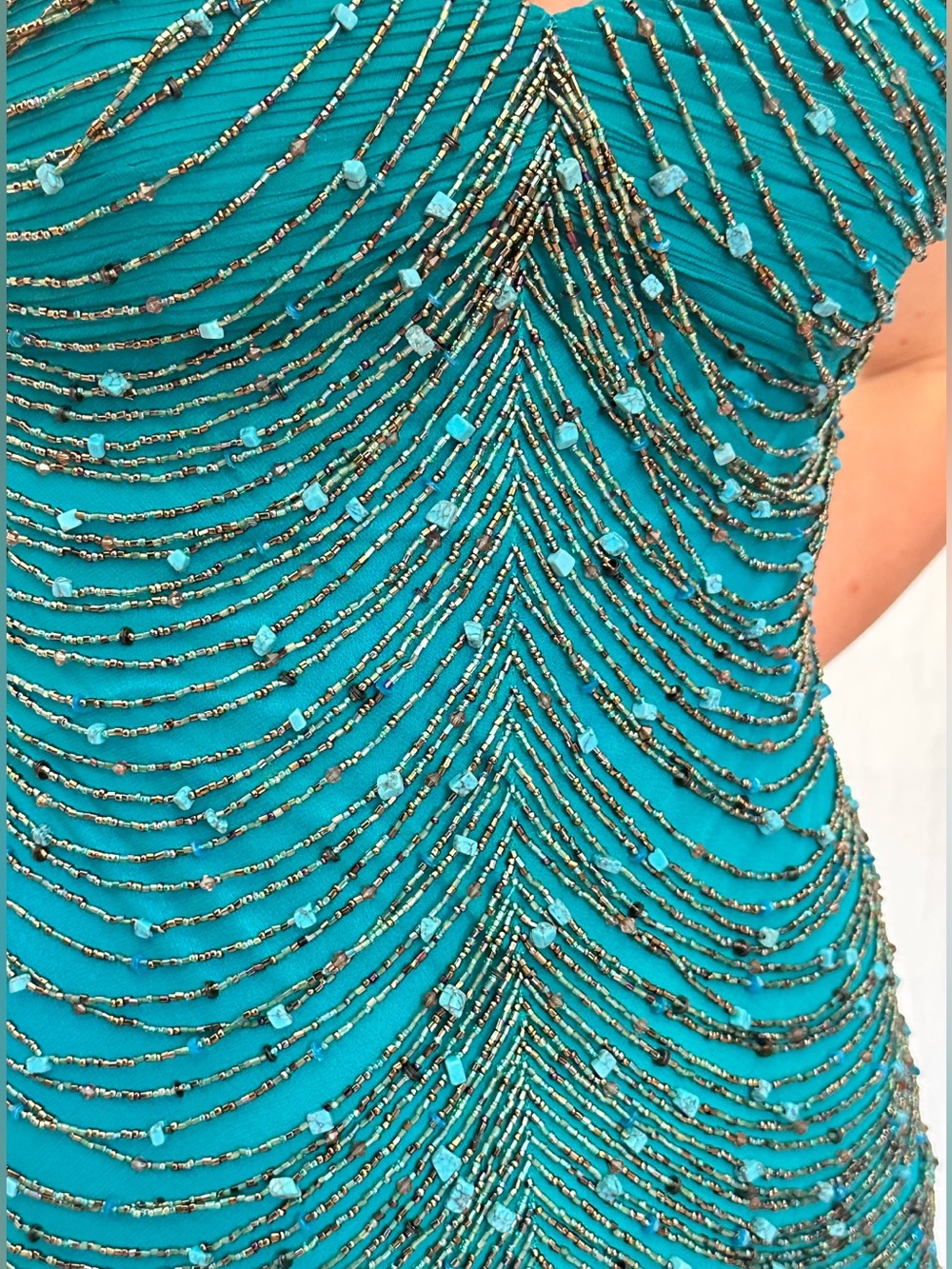 Sue Wong Teal Beaded High-Low Ombre Gown - Picture 3 of 3